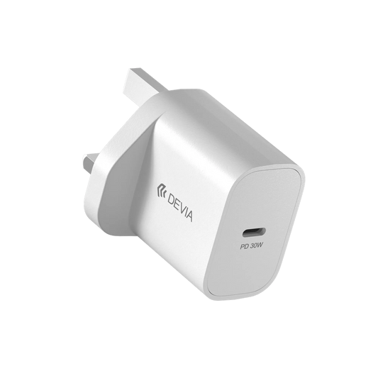 Devia - 30W GaN USB-C Power Delivery 3-Pin UK Charging Plug - White