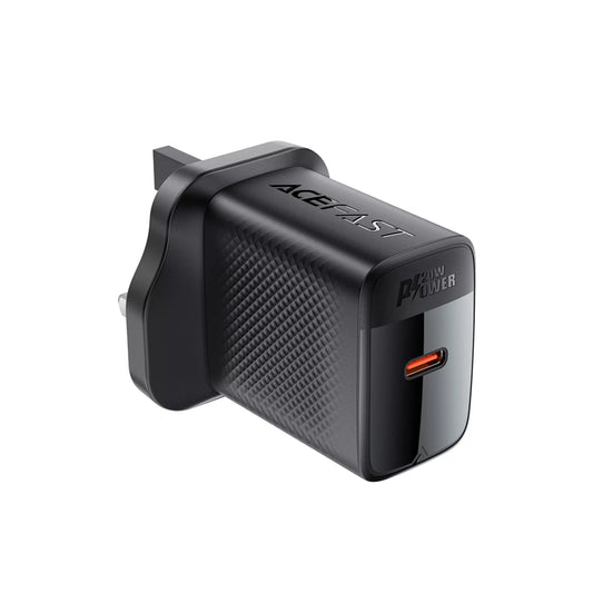 Acefast - 20W GaN USB-C Power Delivery 3-Pin UK Charging Plug - Black