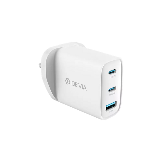 Devia - 65W GaN USB-C PD & QC4.0 3-Pin UK Mini Charging Plug - White