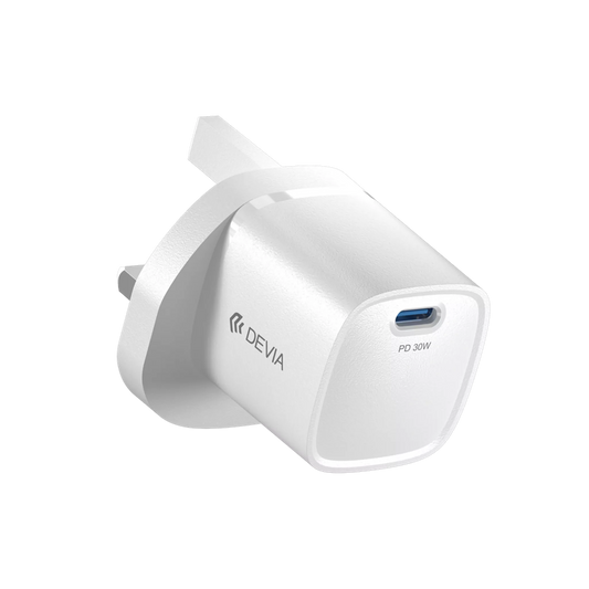 Devia - 30W Mini GaN USB-C Power Delivery 3-Pin UK Charging Plug - White