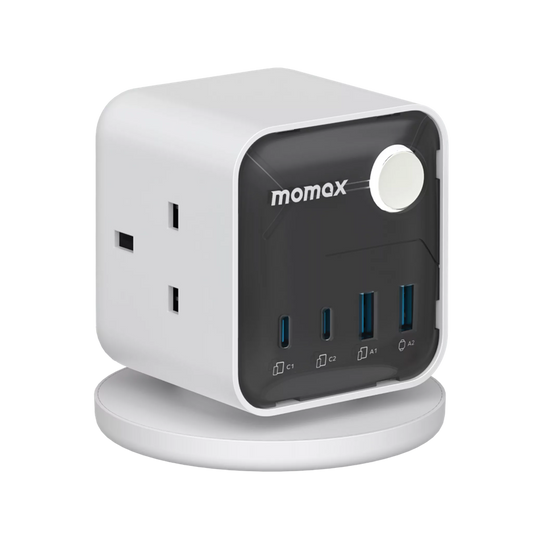 MOMAX - 1-Charge Work Flow - 3-Outlet GaN Power Cube 30W Extension Plug Socket Power Strip - 2x USB-C & 2x USB - White