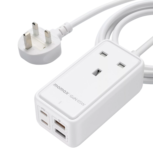 MOMAX - OnePlug - 65W GaN Extension Plug Socket Power Strip - 2x USB-C & 2x USB - White