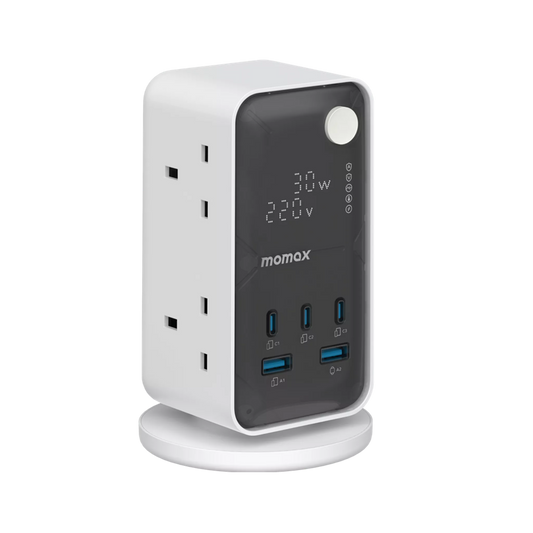 MOMAX - 1-Charge Work Flow - 6-Outlet GaN Power Tower 35W Extension Plug Socket Power Strip - 3x USB-C & 2x USB - White