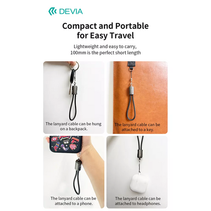 Devia - 0.2m (27W) Keychain Lanyard Woven Charger Cable USB-C to Non-MFI Lightning Cable - Black