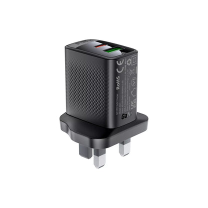 Acefast - 30W GaN USB-C Power Delivery & USB Qualcomm 3-Pin UK Charging Plug - Black