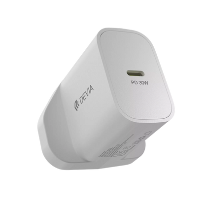 Devia - 30W GaN USB-C Power Delivery 3-Pin UK Charging Plug - White