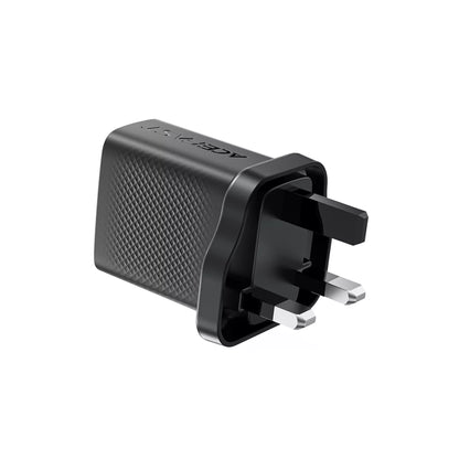 Acefast - 30W GaN USB-C Power Delivery & USB Qualcomm 3-Pin UK Charging Plug - Black