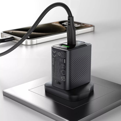 Acefast - 30W GaN USB-C Power Delivery & USB Qualcomm 3-Pin UK Charging Plug - Black