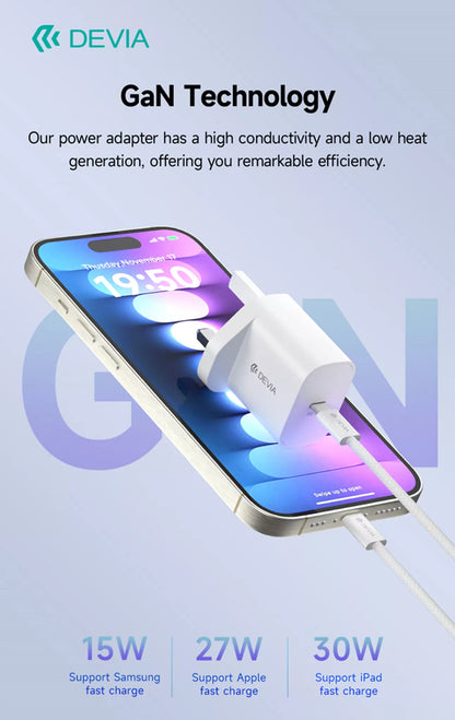 Devia - 30W GaN USB-C Power Delivery 3-Pin UK Charging Plug - White