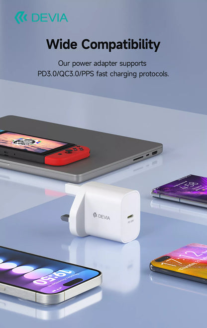 Devia - 30W GaN USB-C Power Delivery 3-Pin UK Charging Plug - White