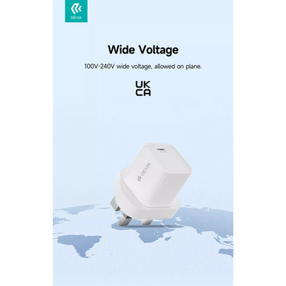 Devia - 33W GaN Mini USB-C Power Delivery 3-Pin UK Charging Plug - White