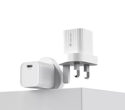 Devia - 33W GaN Mini USB-C Power Delivery 3-Pin UK Charging Plug - White