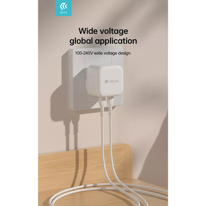 Devia - 35W GaN Dual USB-C Power Delivery 3-Pin UK Charging Plug - White