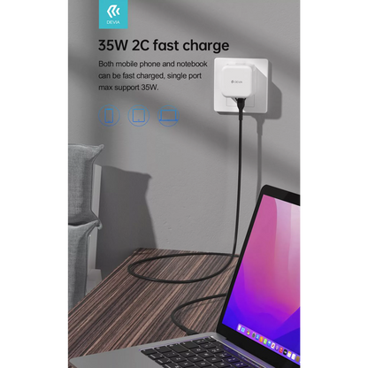 Devia - 35W GaN Dual USB-C Power Delivery 3-Pin UK Charging Plug - White