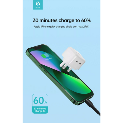 Devia - 35W GaN Dual USB-C Power Delivery 3-Pin UK Charging Plug - White