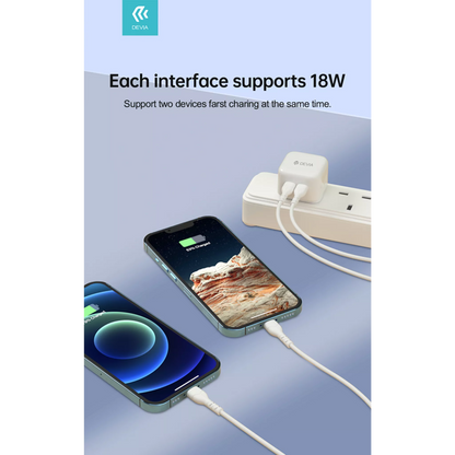Devia - 35W GaN Dual USB-C Power Delivery 3-Pin UK Charging Plug - White