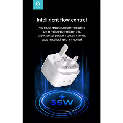 Devia - 35W GaN Dual USB-C Power Delivery 3-Pin UK Charging Plug - White