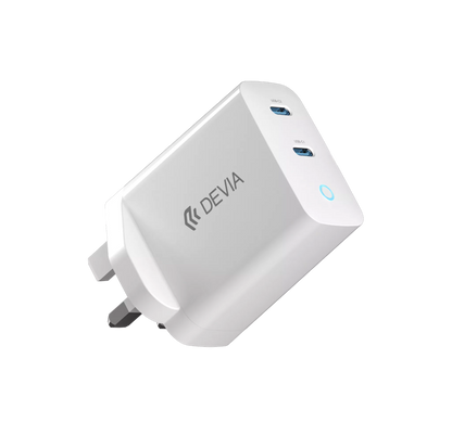 Devia - 45W GaN Dual USB-C Power Delivery 3-Pin UK Charging Plug - White