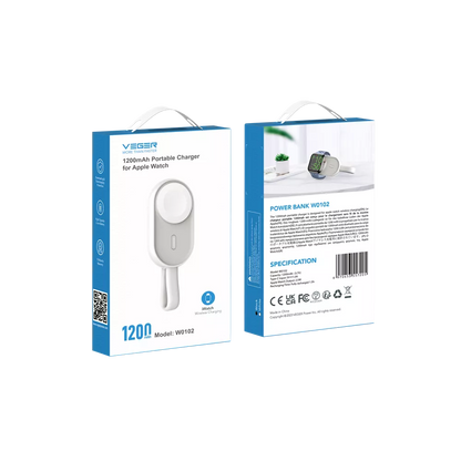 Veger - Pomme - 1,200mAh LED Indicator Pendant Ultra Portable Powerbank for Apple Watch - White