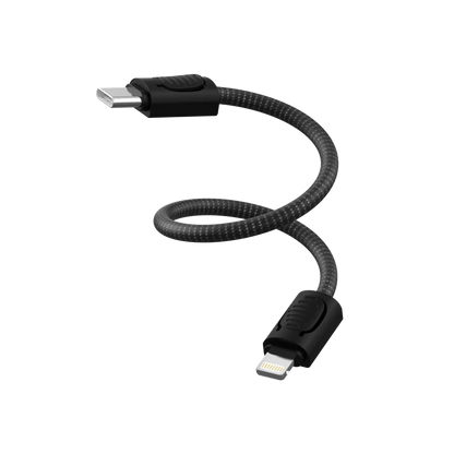 Devia - 0.2m (27W) Keychain Lanyard Woven Charger Cable USB-C to Non-MFI Lightning Cable - Black