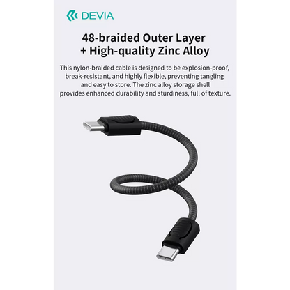 Devia - 0.2m (60W) Keychain Lanyard Woven Braided Charger Cable - USB-C to USB-C Cable - Black