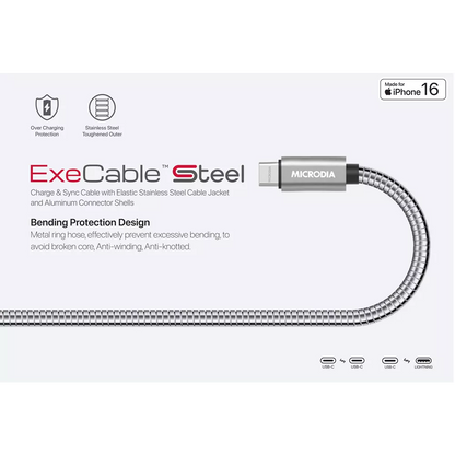 Microdia - ExeCable Steel - 1.3m - 60W USB-C to USB-C Cable