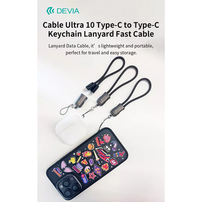 Devia - 0.2m (60W) Keychain Lanyard Woven Braided Charger Cable - USB-C to USB-C Cable - Black