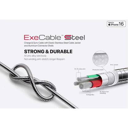 Microdia - ExeCable Steel - 1.3m - 60W USB-C to USB-C Cable