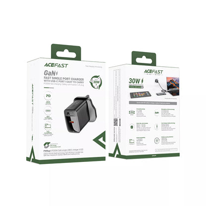 Acefast - 30W GaN USB-C Power Delivery 3-Pin UK Charging Plug - Black