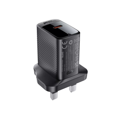 Acefast - 30W GaN USB-C Power Delivery 3-Pin UK Charging Plug - Black