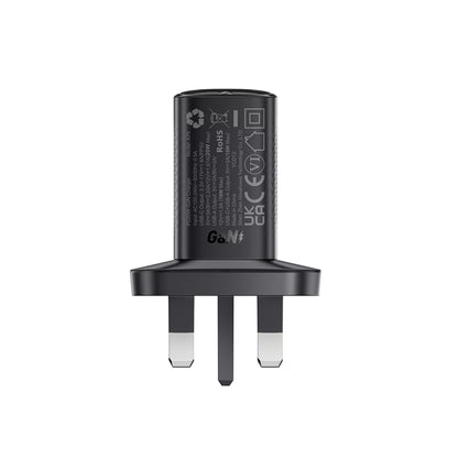 Acefast - 20W GaN USB-C Power Delivery & USB Qualcomm 3-Pin UK Charging Plug - Black