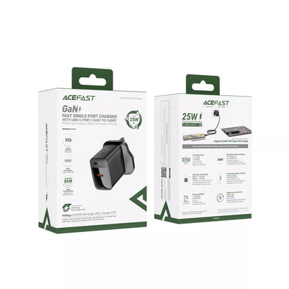 Acefast - 25W GaN USB-C Power Delivery 3-Pin UK Charging Plug - Black
