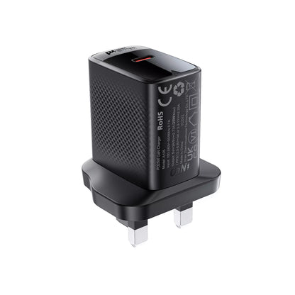 Acefast - 25W GaN USB-C Power Delivery 3-Pin UK Charging Plug - Black