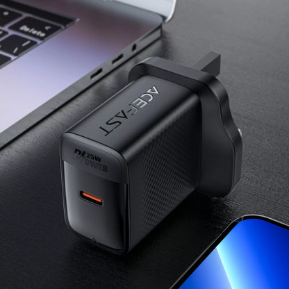Acefast - 25W GaN USB-C Power Delivery 3-Pin UK Charging Plug - Black