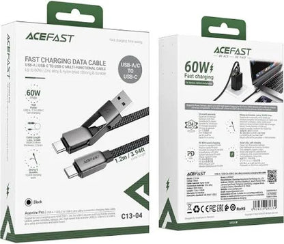 ACEFAST 1.2m USB-A / USB-C to USB-C 60W Charging Cable Data Sync Braided Cord