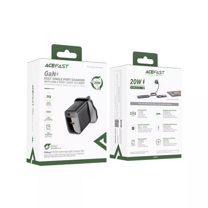 Acefast - 20W GaN USB-C Power Delivery 3-Pin UK Charging Plug - Black