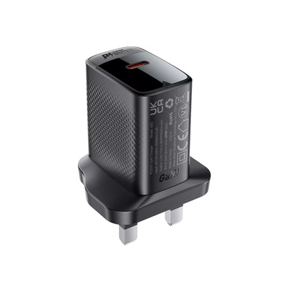 Acefast - 20W GaN USB-C Power Delivery 3-Pin UK Charging Plug - Black