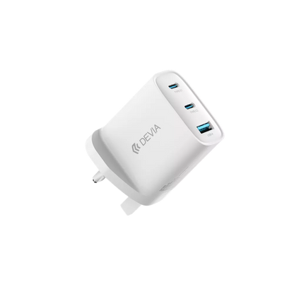 Devia - 65W GaN USB-C PD & QC4.0 3-Pin UK Mini Charging Plug - White