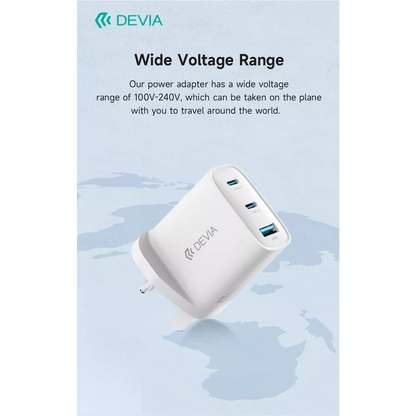 Devia - 65W GaN USB-C PD & QC4.0 3-Pin UK Mini Charging Plug - White