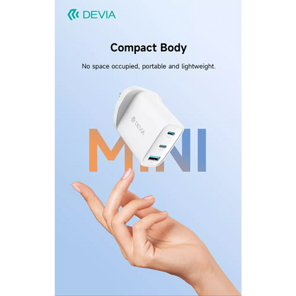 Devia - 65W GaN USB-C PD & QC4.0 3-Pin UK Mini Charging Plug - White