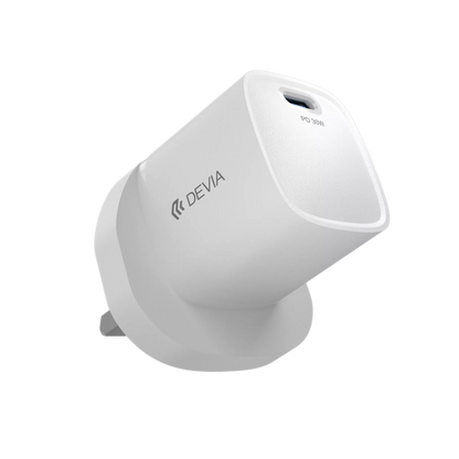 Devia - 30W Mini GaN USB-C Power Delivery 3-Pin UK Charging Plug - White