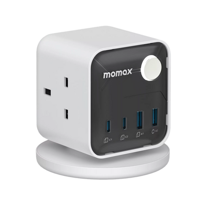 MOMAX - 1-Charge Work Flow - 3-Outlet GaN Power Cube 30W Extension Plug Socket Power Strip - 2x USB-C & 2x USB - White