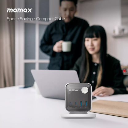 MOMAX - 1-Charge Work Flow - 3-Outlet GaN Power Cube 30W Extension Plug Socket Power Strip - 2x USB-C & 2x USB - White
