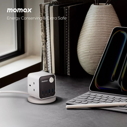 MOMAX - 1-Charge Work Flow - 3-Outlet GaN Power Cube 30W Extension Plug Socket Power Strip - 2x USB-C & 2x USB - White