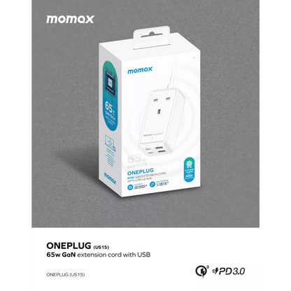 MOMAX - OnePlug - 65W GaN Extension Plug Socket Power Strip - 2x USB-C & 2x USB - White