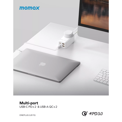 MOMAX - OnePlug - 65W GaN Extension Plug Socket Power Strip - 2x USB-C & 2x USB - White