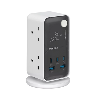 MOMAX - 1-Charge Work Flow - 6-Outlet GaN Power Tower 35W Extension Plug Socket Power Strip - 3x USB-C & 2x USB - White