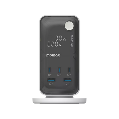 MOMAX - 1-Charge Work Flow - 6-Outlet GaN Power Tower 35W Extension Plug Socket Power Strip - 3x USB-C & 2x USB - White