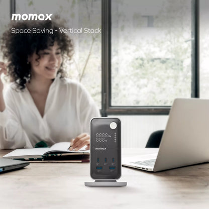 MOMAX - 1-Charge Work Flow - 6-Outlet GaN Power Tower 35W Extension Plug Socket Power Strip - 3x USB-C & 2x USB - White