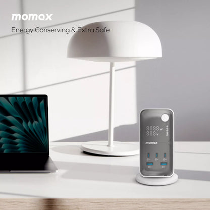 MOMAX - 1-Charge Work Flow - 6-Outlet GaN Power Tower 35W Extension Plug Socket Power Strip - 3x USB-C & 2x USB - White